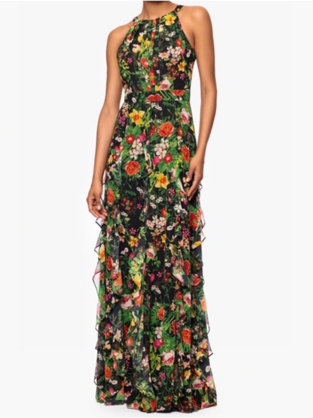 Betsy & Adam Black Floral Halter Maxi Dress